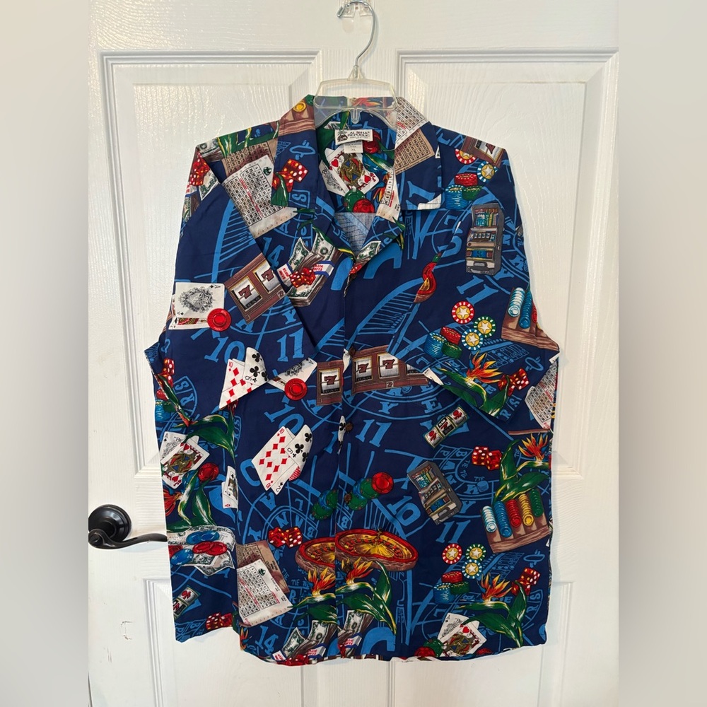 Vintage Aloha Republic Shirt Mens XL Blue Hawaiian Casino Button Up Made in USA